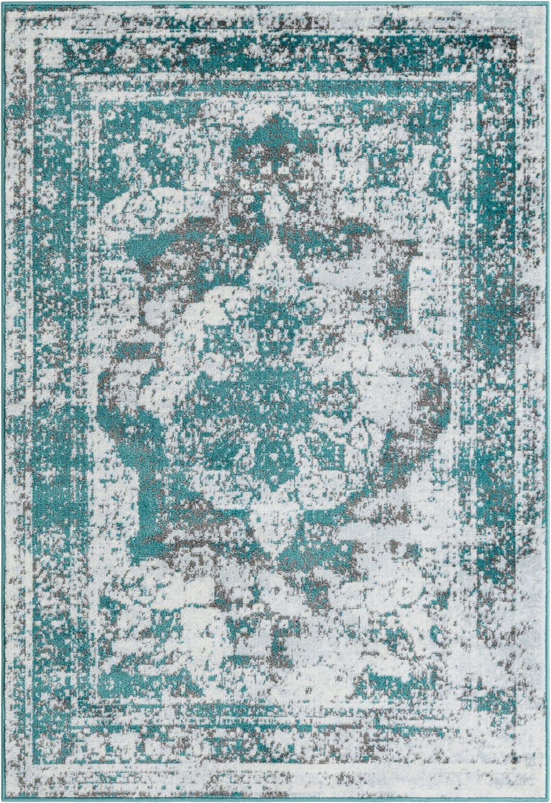 4' x 6' Blakemore · Distressed medallion rug, turquoise and ivory
