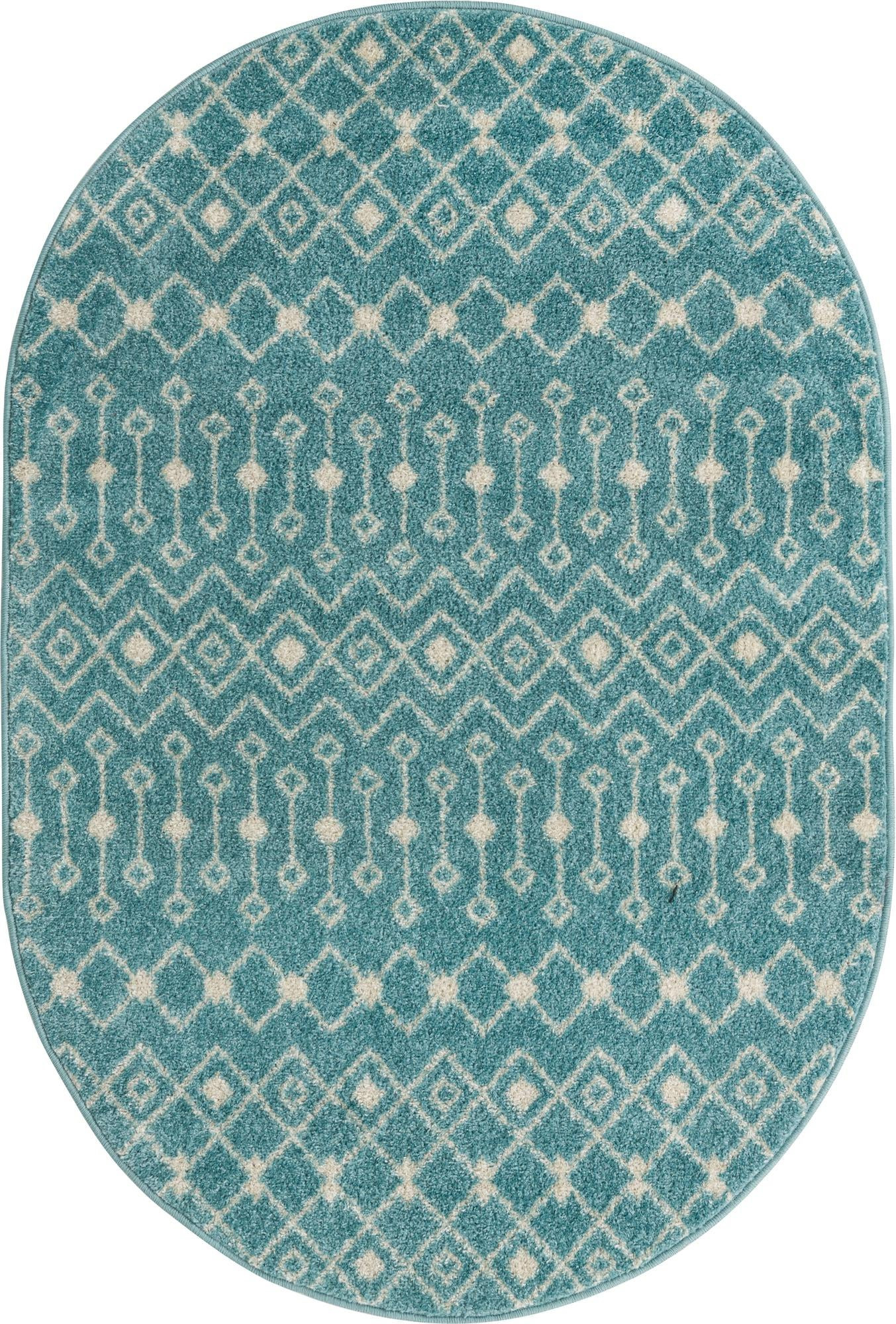 4' x 6' Boswell · Geometric trellis rug, aqua and ivory