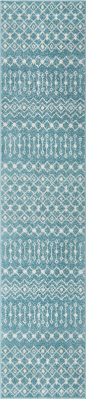 2' 7 x 12' Boswell · Geometric trellis rug, aqua and ivory