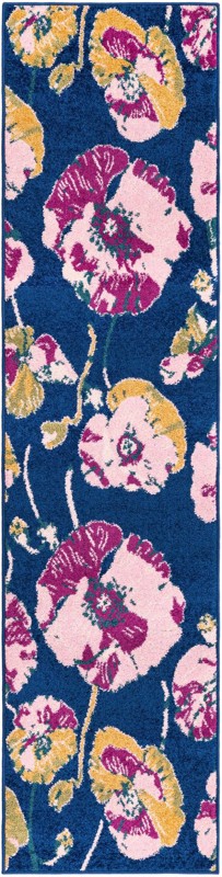 2' x 8' Hyland · Floral rug, navy and pink