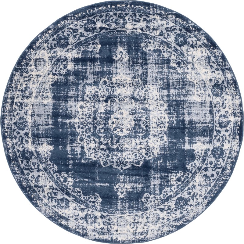 Medora · Distressed medallion rug, blue and ivory