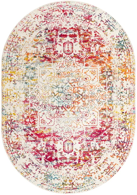 7' x 10' Birch · Distressed medallion rug, ivory and multi