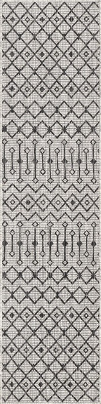 2' x 8' Kearney · Geometric Outdoor Rug, gray and black
