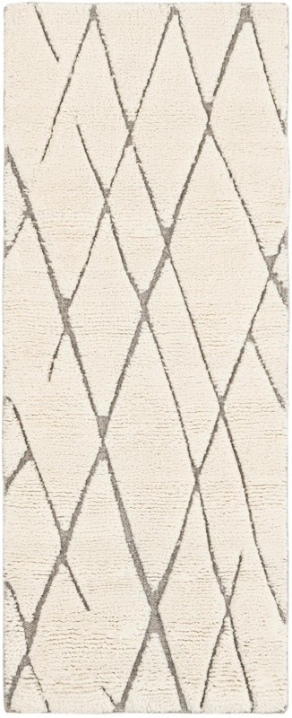 2' x 5' 1 Geary · Diamond lattice Wool Shag Rug, ivory and gray