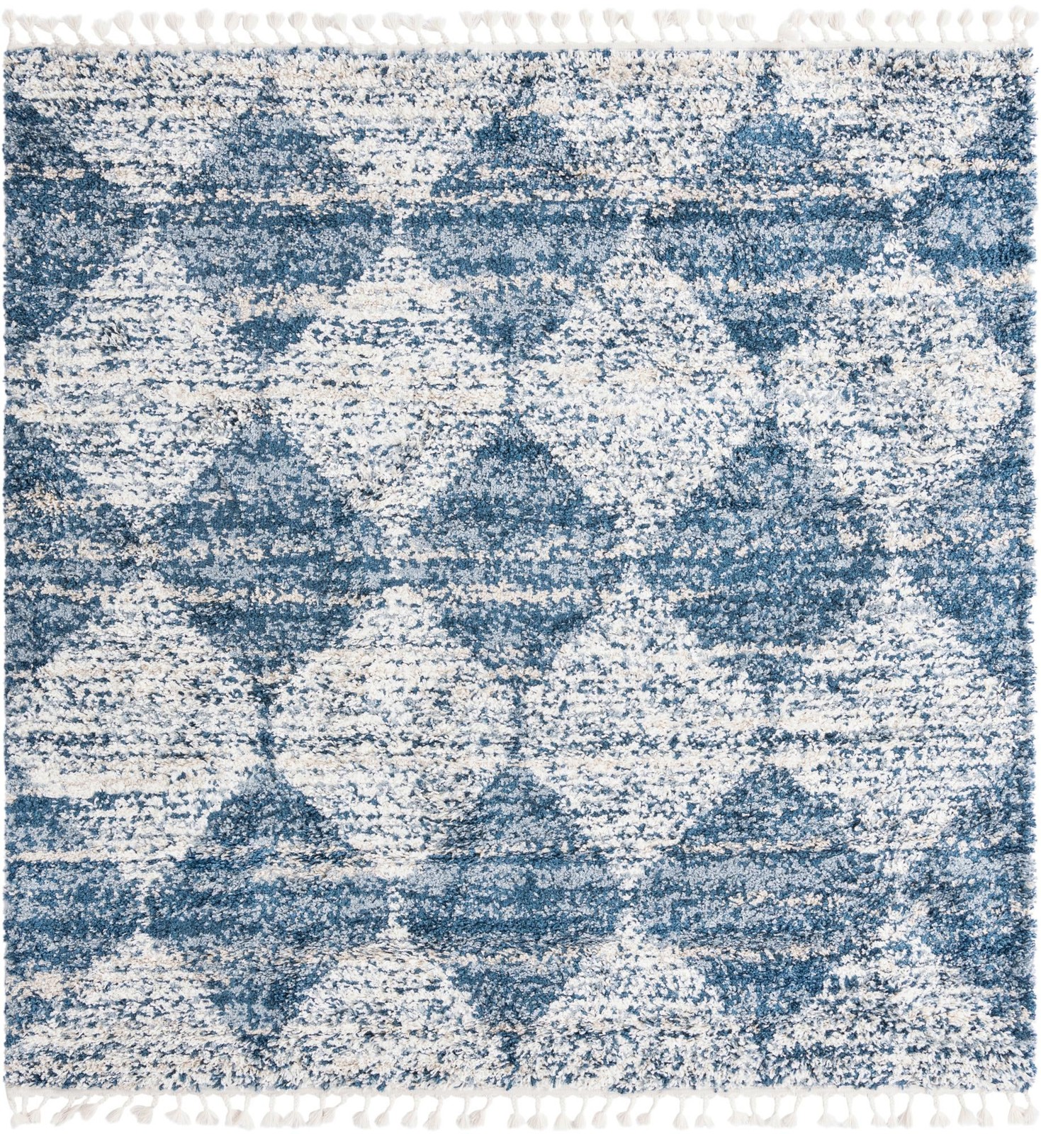7' 10 x 7' 10 Newton · Diamond lattice Shag Rug, blue and ivory