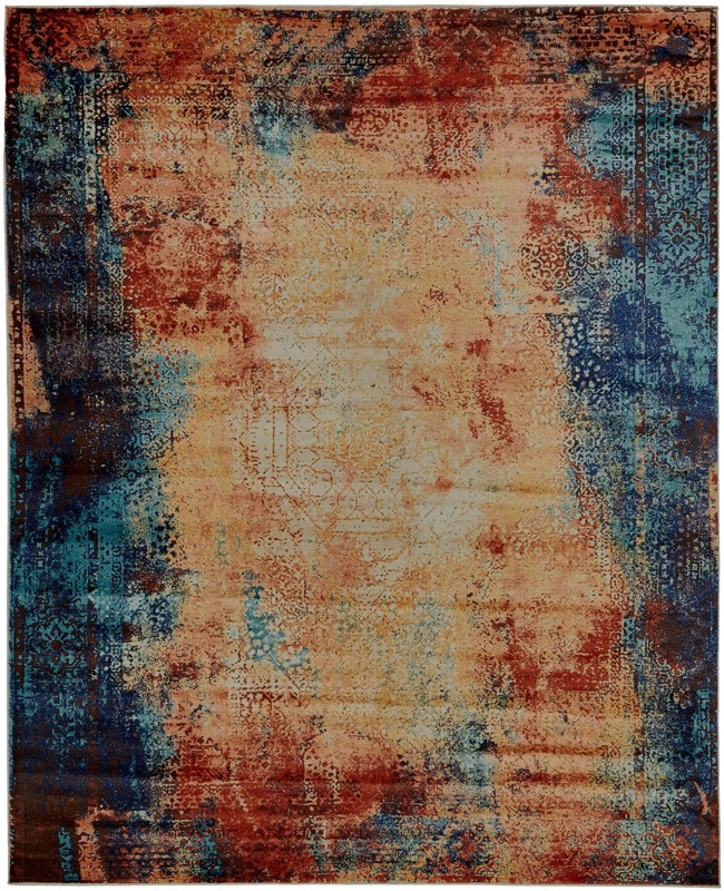 Thornton · Distressed abstract rug, brick and blue
