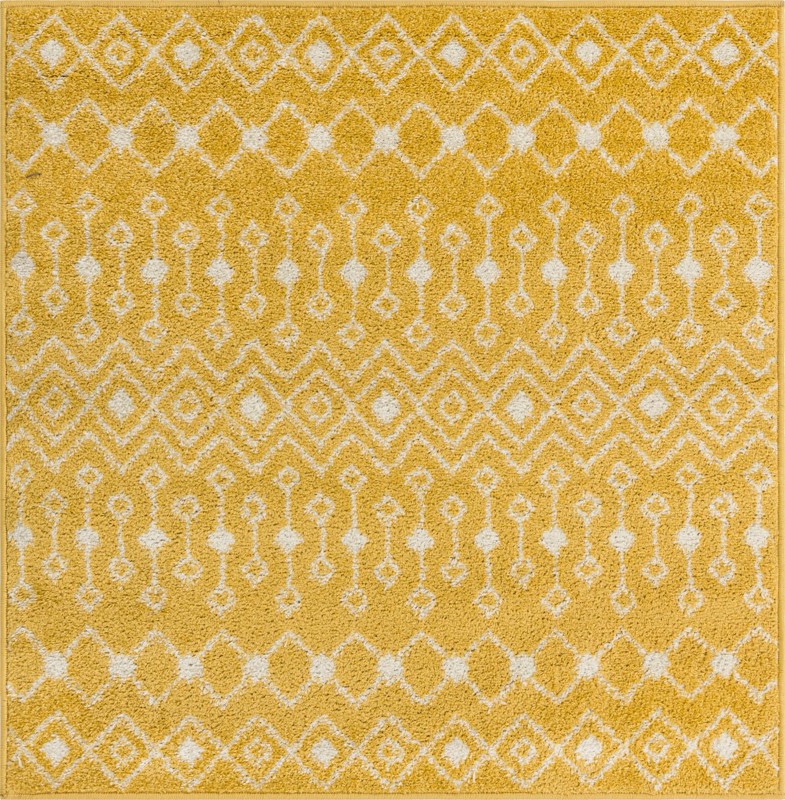 4' x 4' Boswell · Geometric lattice rug, yellow and ivory