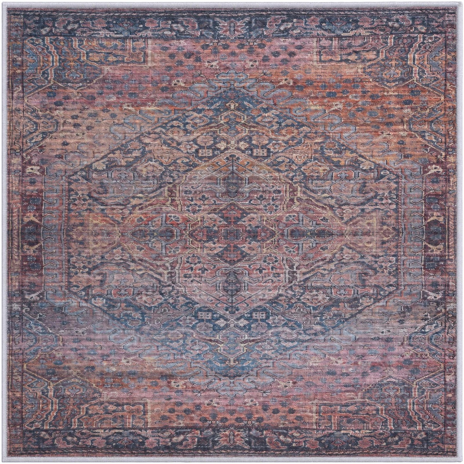 4' x 4' Darnell · Medallion rug, rust and navy