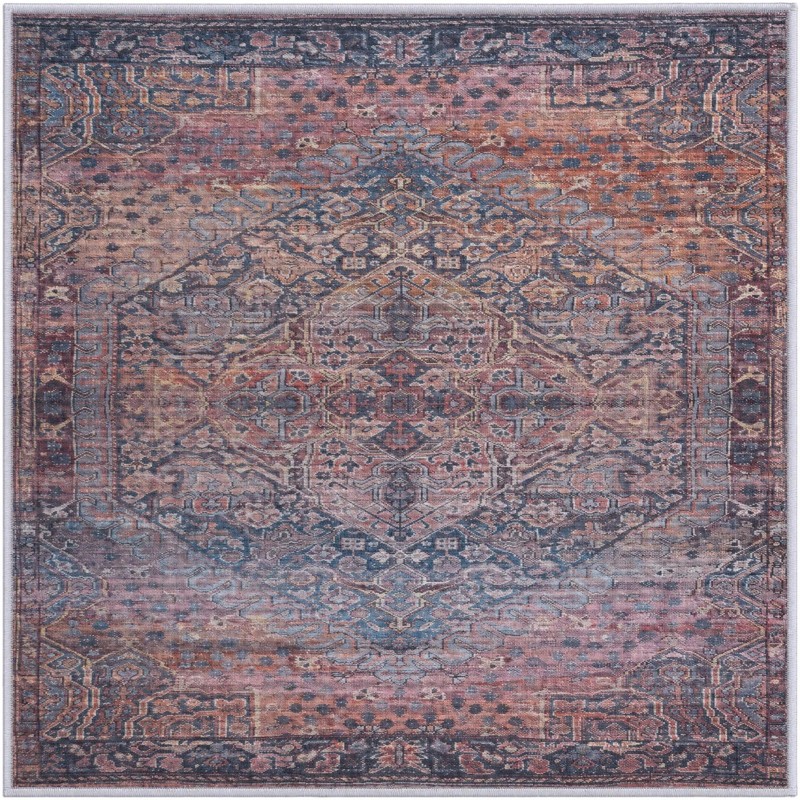 4' x 4' Darnell · Medallion rug, rust and navy