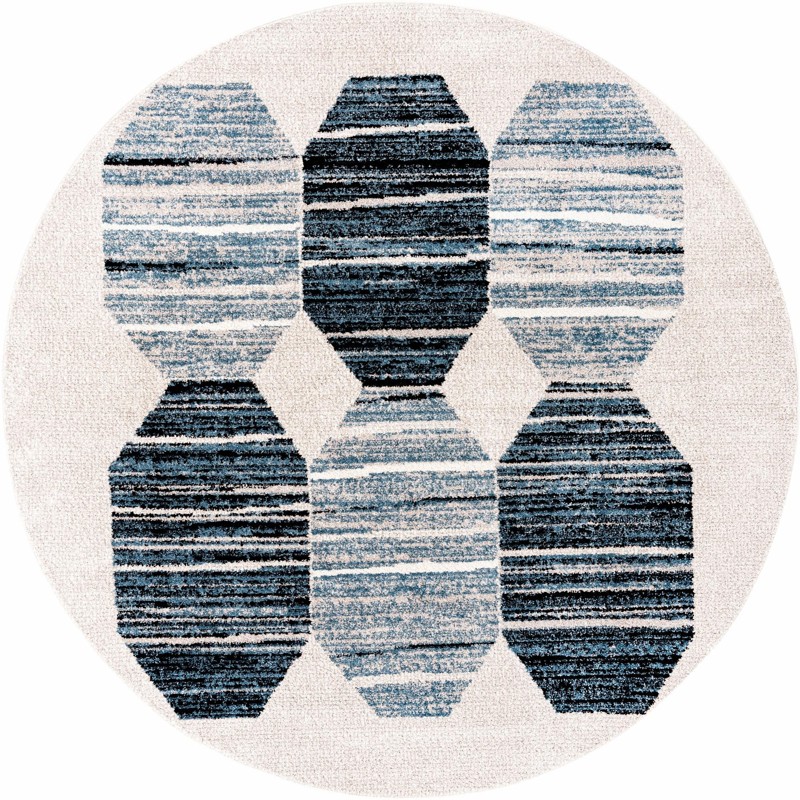 7' x 7' Aynsley · Geometric rug, blue, black and ivory