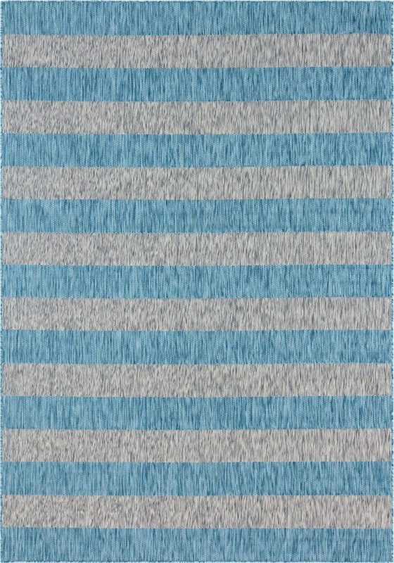 7' 10 x 11' Dahlia · Striped Outdoor Rug, aqua