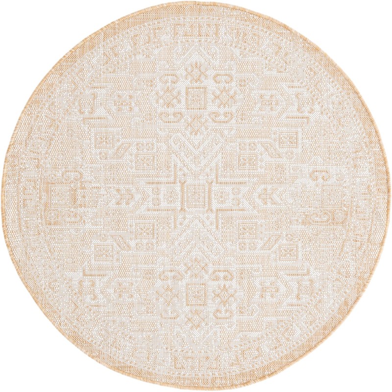 4' x 4' Estuary · Geometric medallion Outdoor Rug, natural and beige