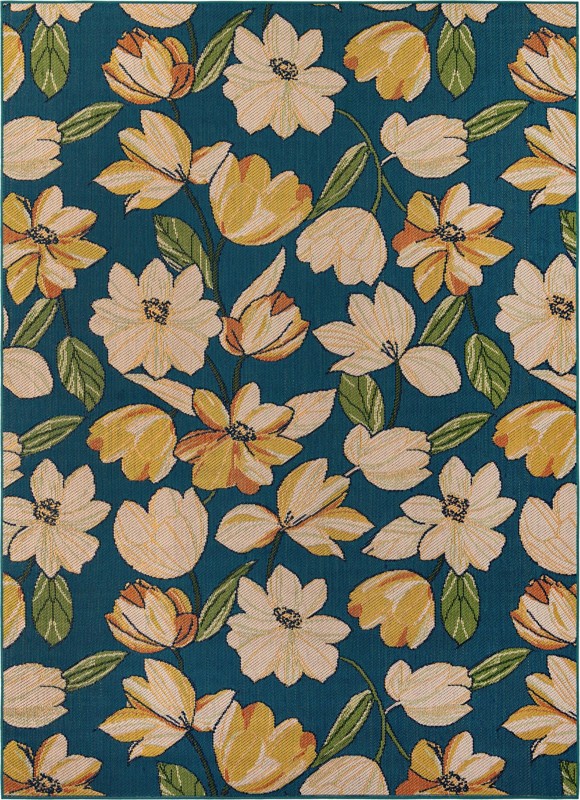 Lyndon · Floral / botanical Outdoor Rug, blue
