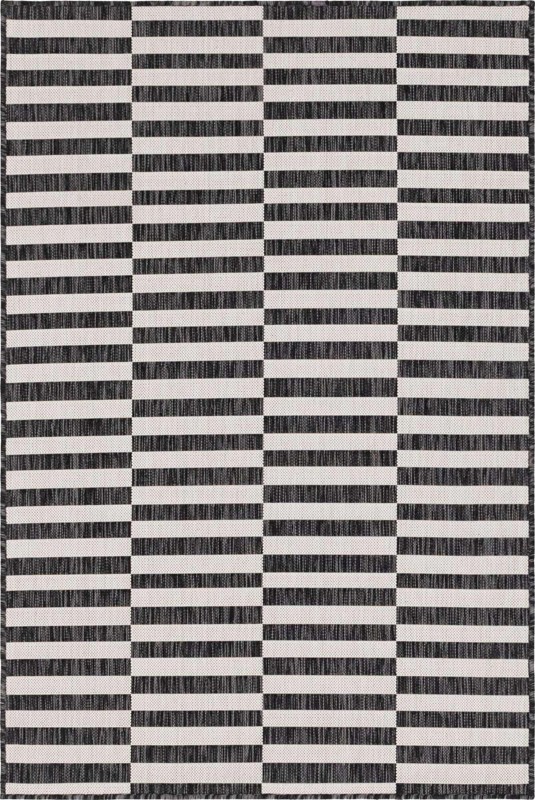 2' x 3' Ainsley · Striped geometric Outdoor Rug, charcoal and ivory