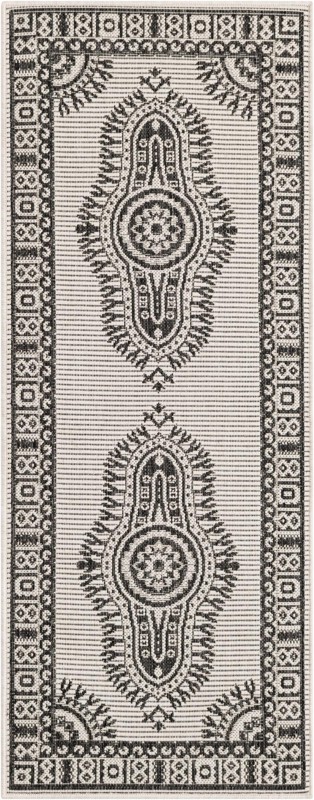 2' x 5' 3 Bainbridge · Border Outdoor Rug, white and black