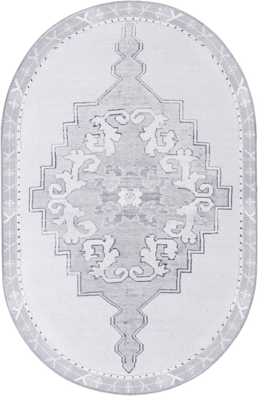4' x 6' Sanderson · Medallion Washable Rug, gray and white