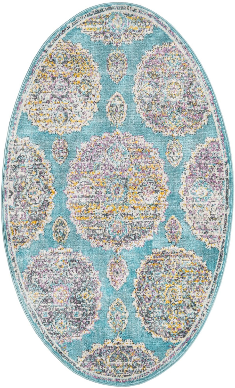 3' 3 x 5' 3 Mather · Medallion rug, turquoise and gold