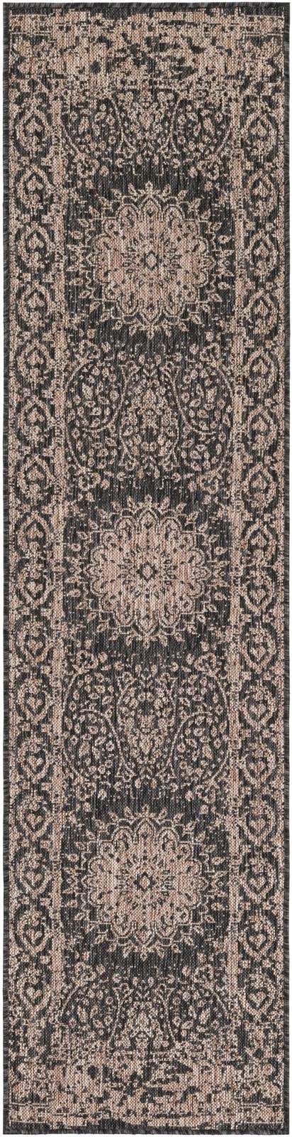 2' x 8' Royce · Medallion Outdoor Rug, black and brown