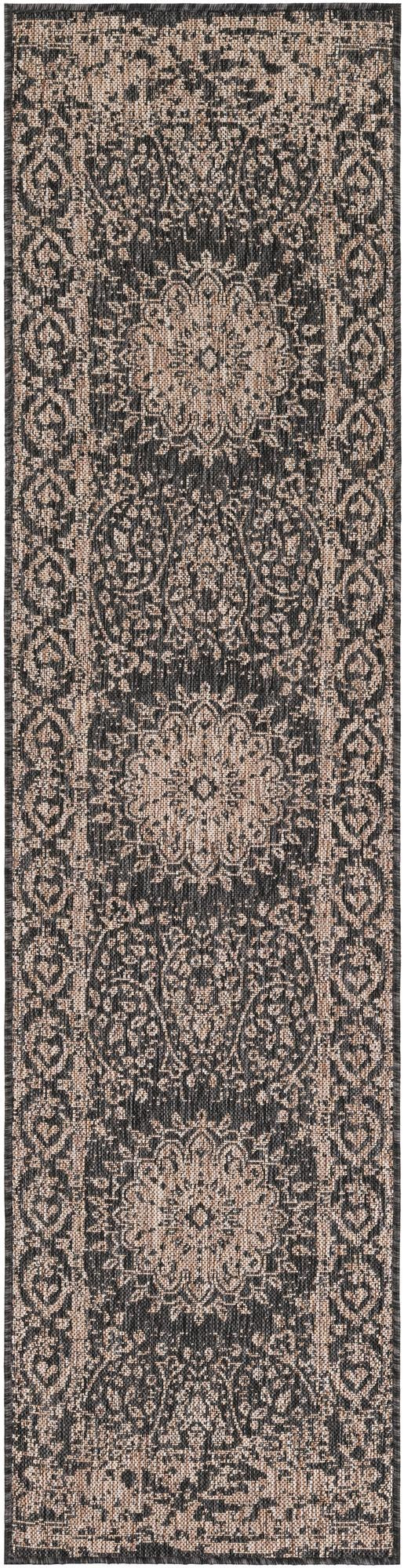 2' x 8' Royce · Medallion Outdoor Rug, black and brown