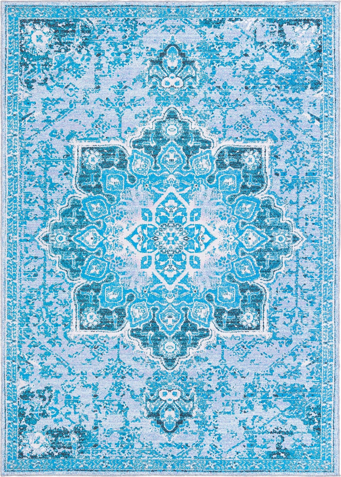 7' 10 x 11' Rideout · Medallion Washable Rug, aqua and navy