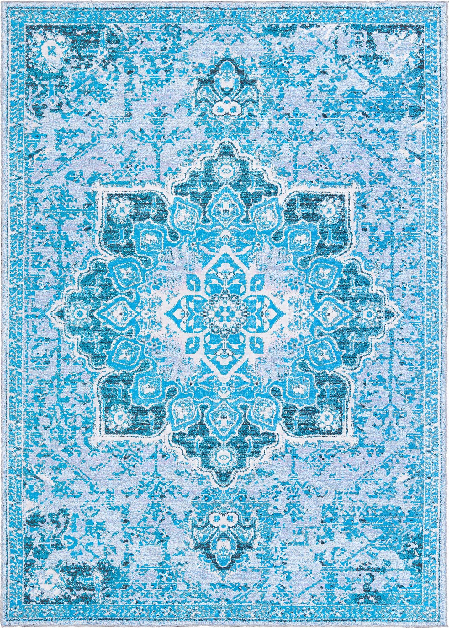 7' 10 x 11' Rideout · Medallion Washable Rug, aqua and navy