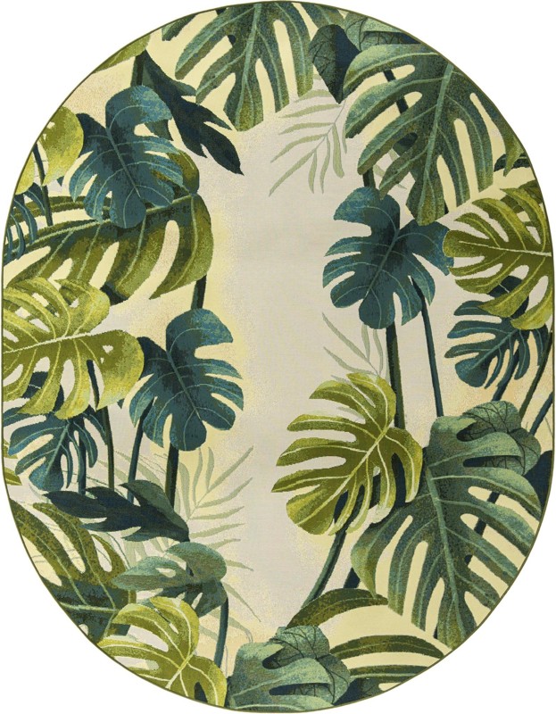 7' 10 x 10' Lomax · Tropical leaf Outdoor Rug, green and ivory