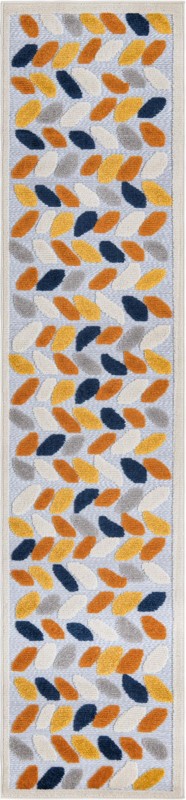 2' x 10' Boyd · Leaf stripe Outdoor Rug, multicolor and gray