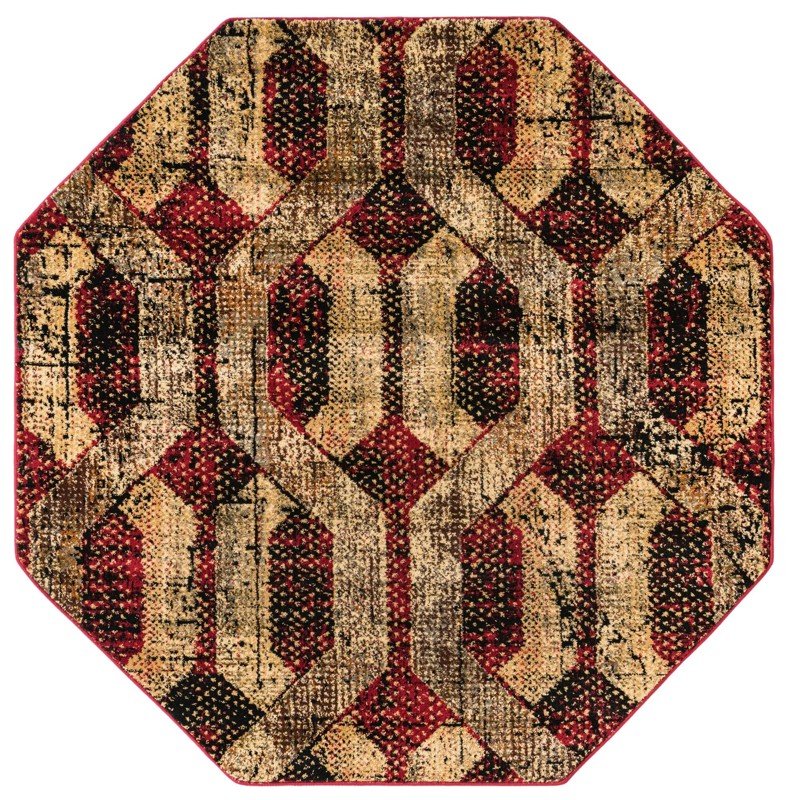 5' 3 x 5' 3 Acadia · Geometric lattice rug, burgundy and beige