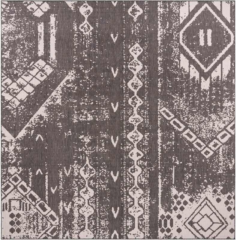 Wildman · Tribal geometric Outdoor Rug, charcoal and ivory
