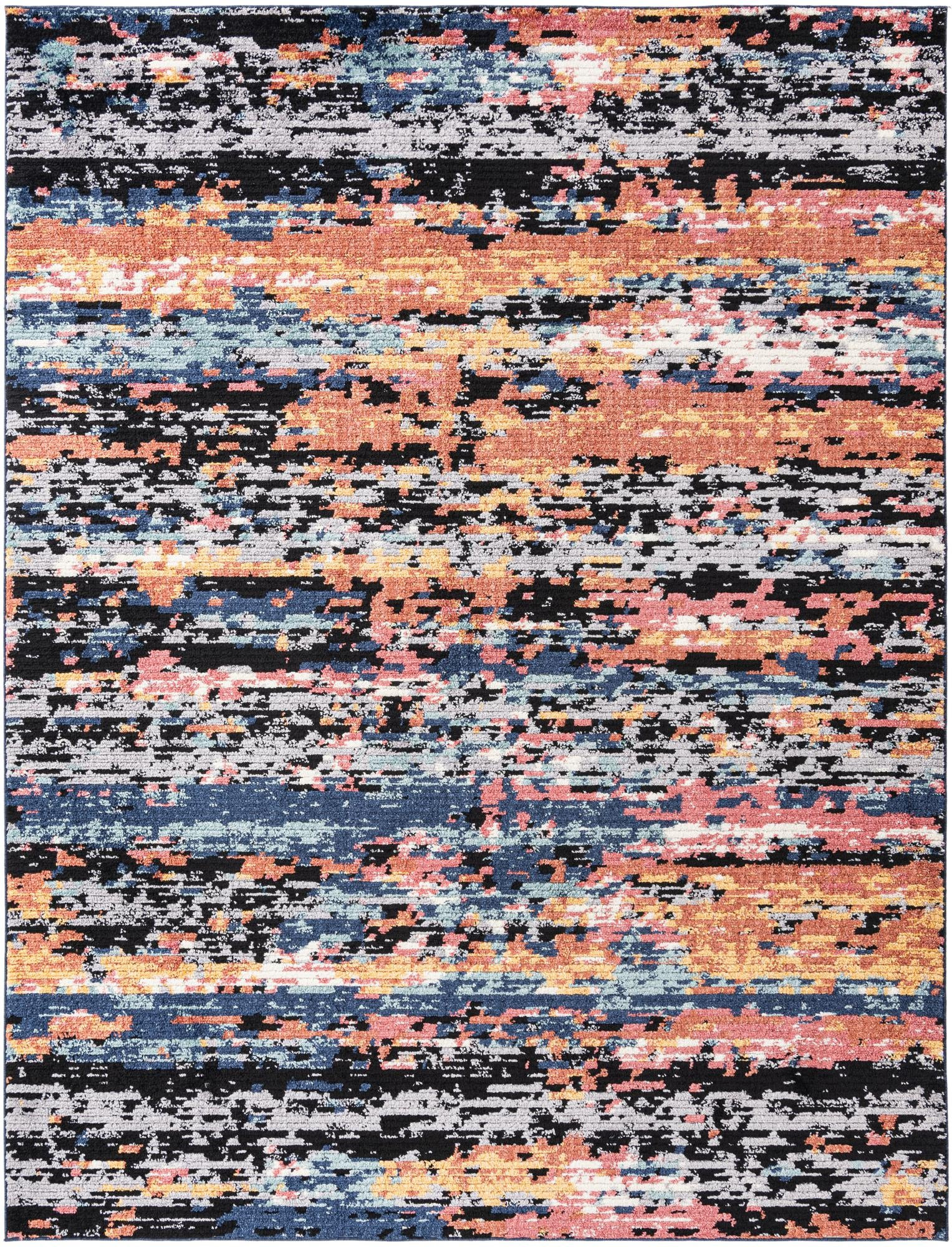 9' x 12' Nelson · Abstract striped rug, multicolor and navy