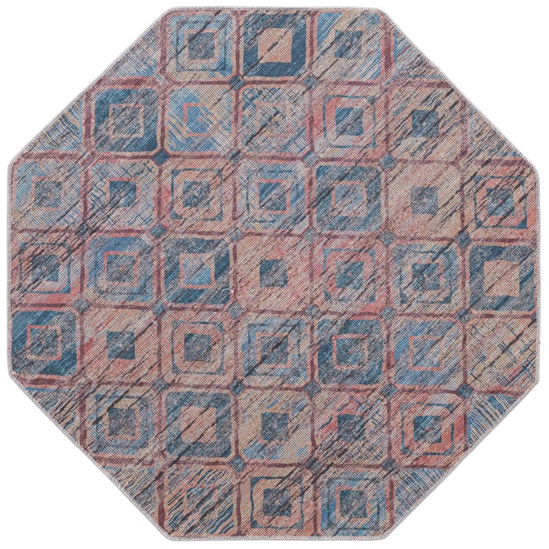 5' 3 x 5' 3 Torrance · Geometric diamond Washable Rug, peach and blue