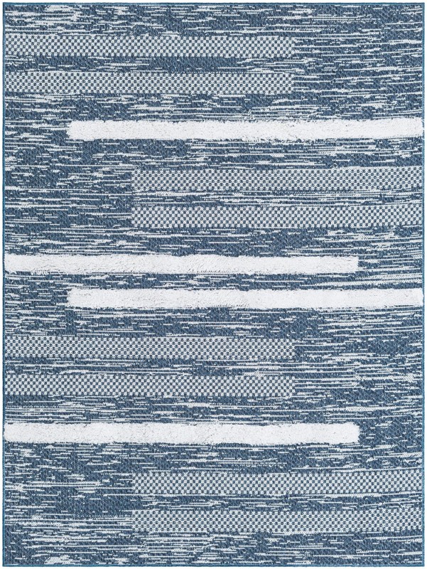 4' 5 x 6' Hornsby · Abstract striped rug, navy and ivory