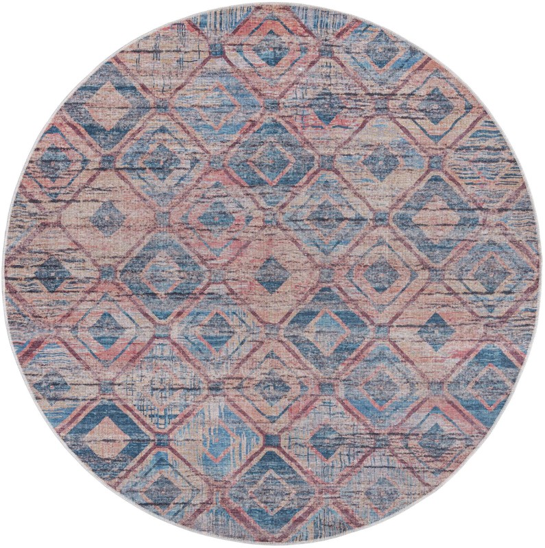 7' 10 x 7' 10 Torrance · Geometric diamond Washable Rug, peach and blue