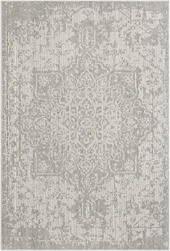 6' 1 x 9' Cotter · Faded medallion Outdoor Rug, gray and cream