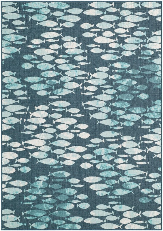 7' x 10' Sargent · School of fish Outdoor Rug, blue and teal
