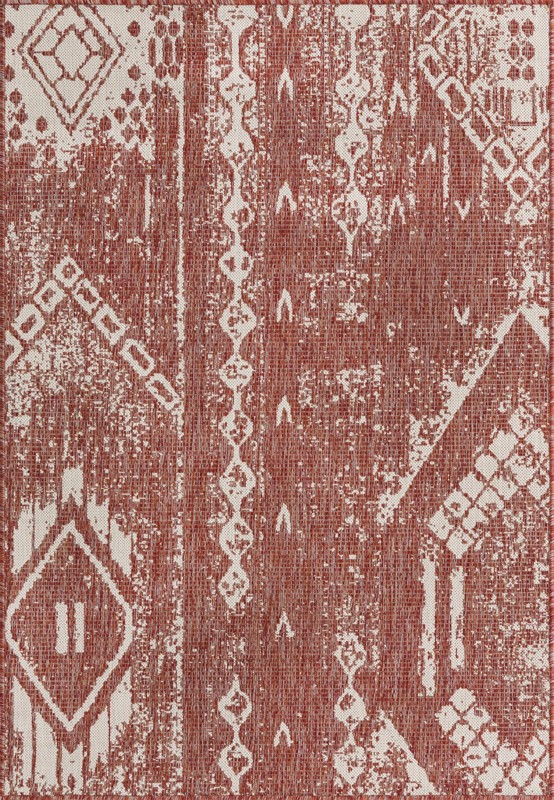 4' x 6' Wildman · Tribal geometric Outdoor Rug, rust and ivory