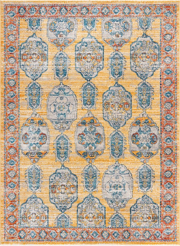 7' x 10' 2 Pullman · Border rug, yellow