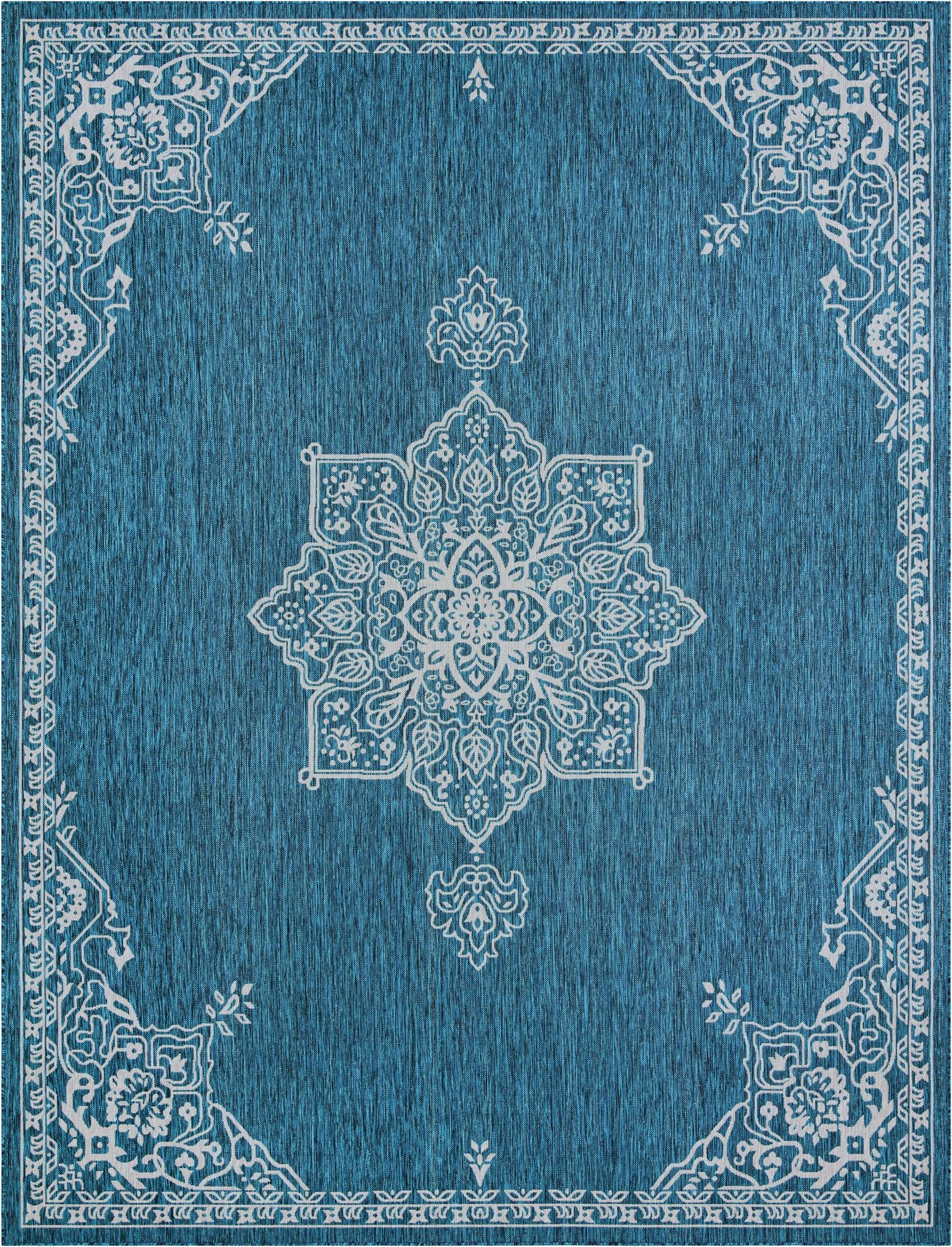 10' x 13' Rhys · Border Outdoor Rug, teal