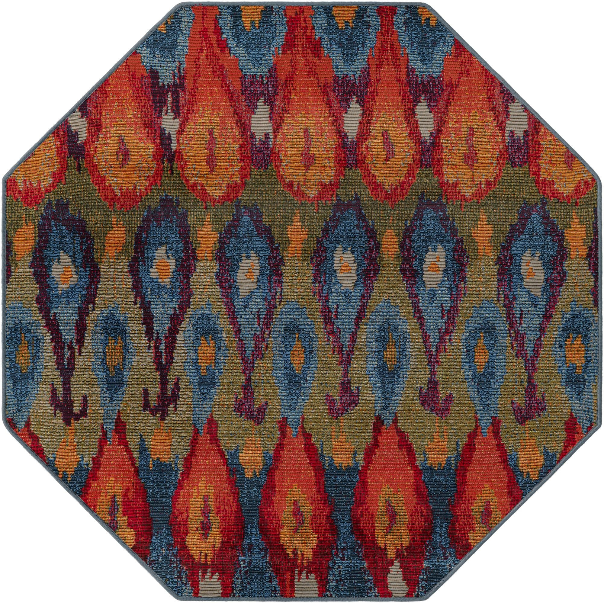 4' x 4' Lomax · Ikat teardrop Outdoor Rug, multi