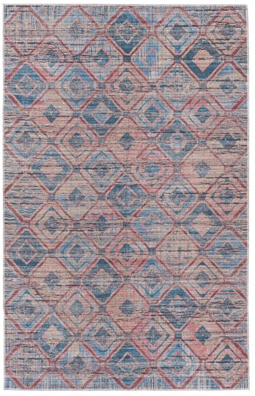 Torrance · Geometric diamond Washable Rug, peach and blue