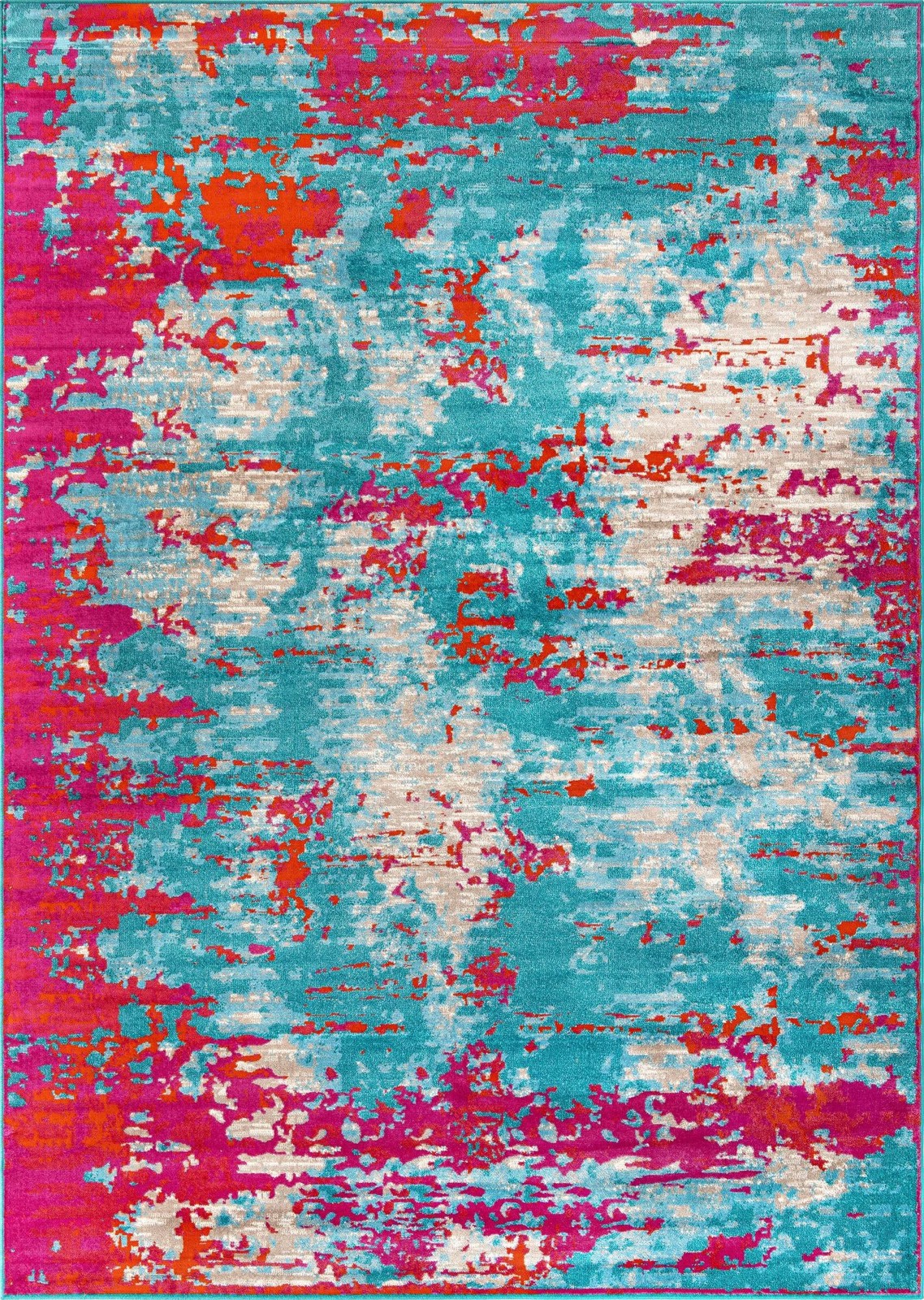 10' x 14' Farnham · Abstract rug, turquoise and pink