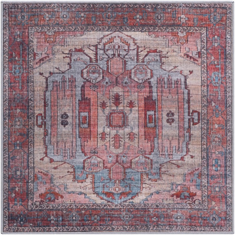 4' x 4' Luther · Medallion rug, red and blue