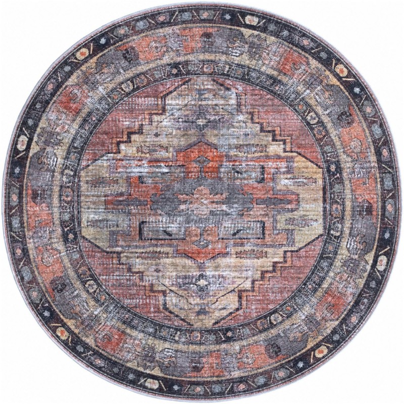 6' x 6' Chandler · Distressed medallion rug, rust and yellow