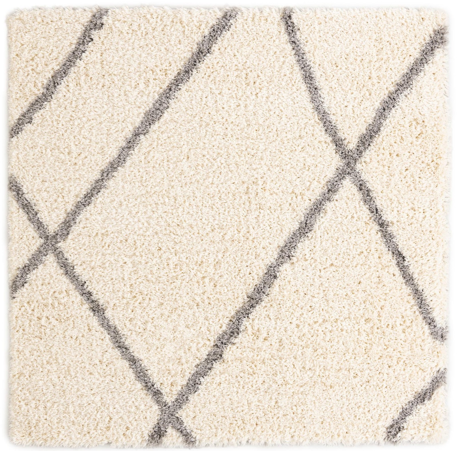 8' x 8' Rockingham · Diamond Shag Rug, pearl and gray