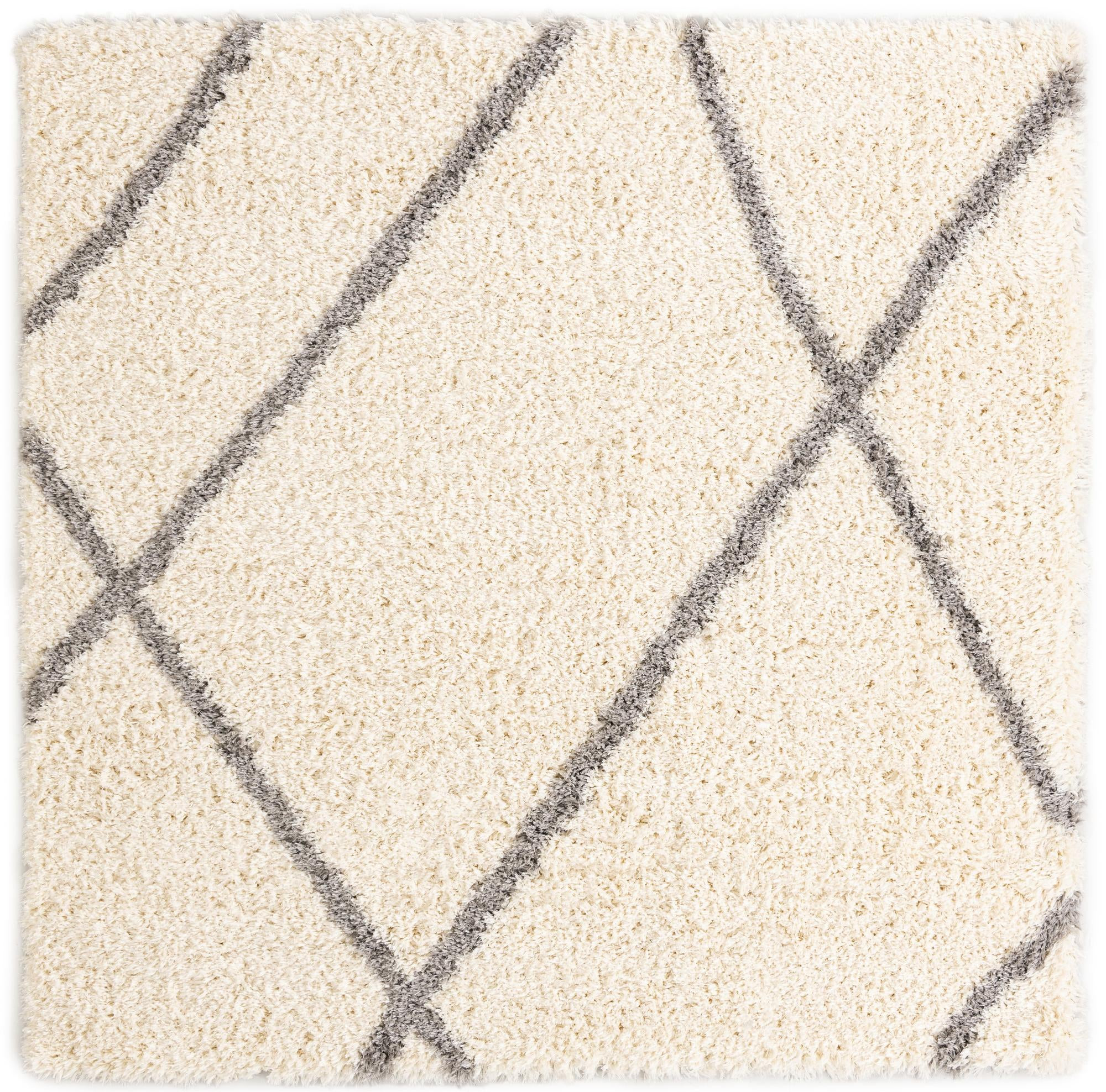 8' x 8' Rockingham · Diamond Shag Rug, pearl and gray