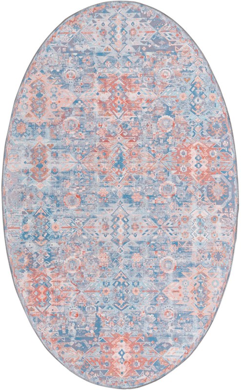 Waters · Geometric medallion Washable Rug, blue and rust