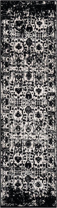 2' x 8' Leacock · Distressed floral rug, black and white
