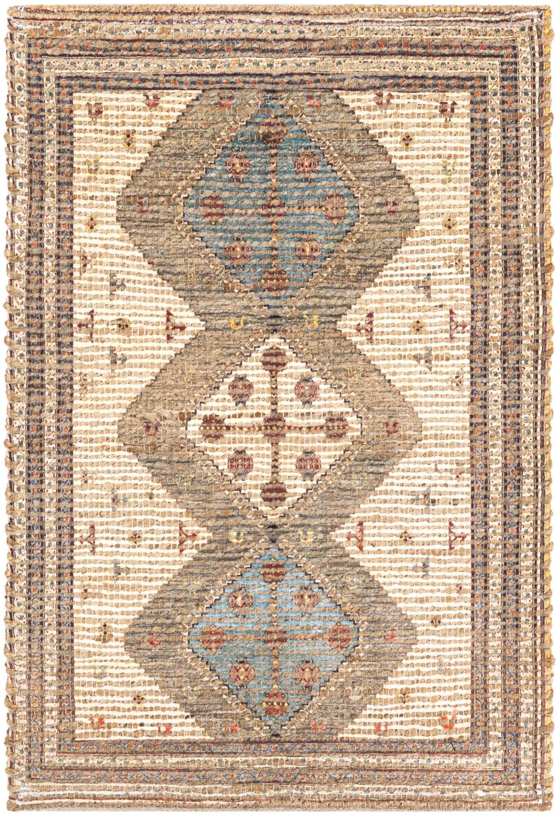 2' x 3' 1 Tinsley · Geometric diamond rug, beige and blue