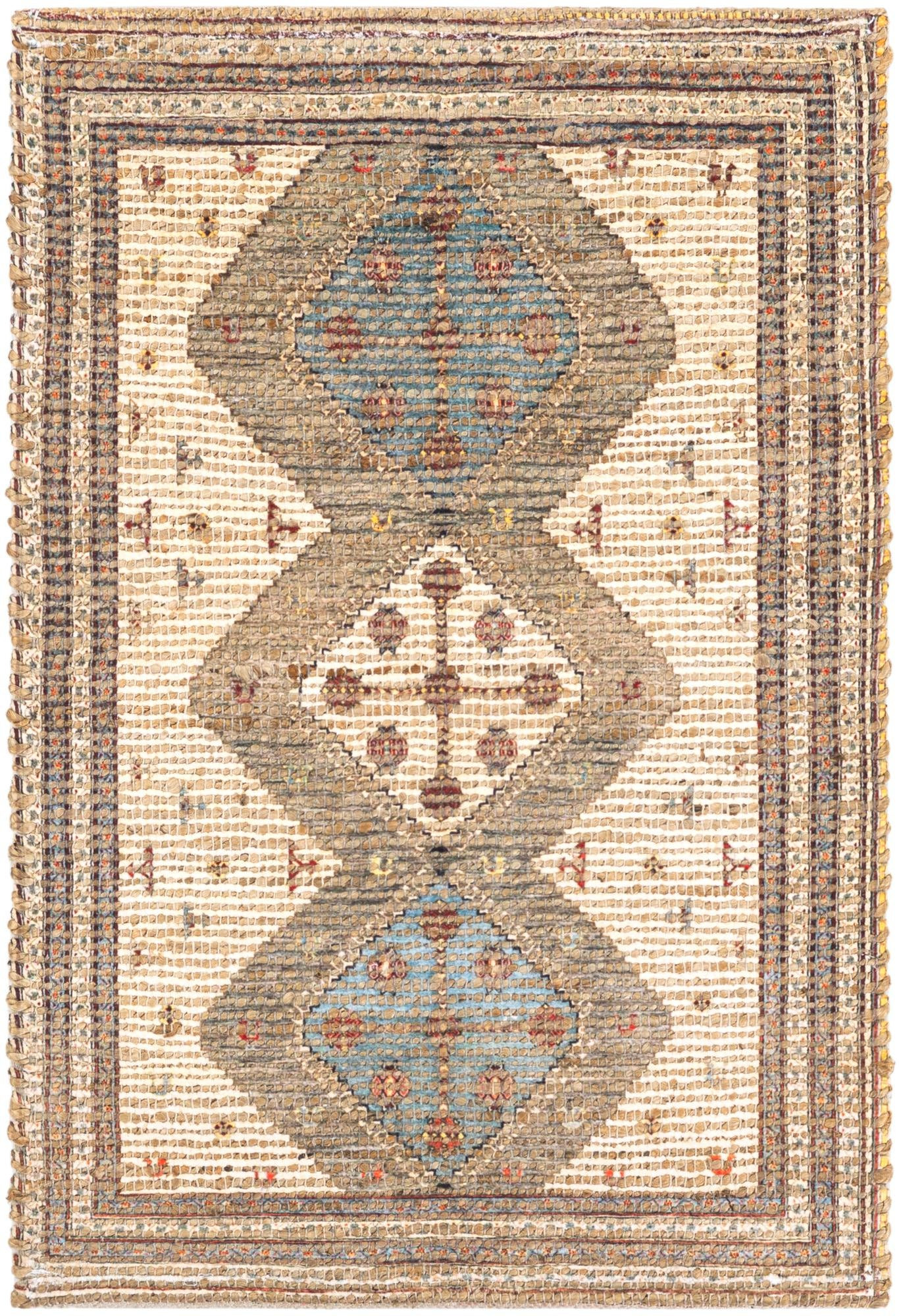 2' x 3' 1 Tinsley · Geometric diamond rug, beige and blue