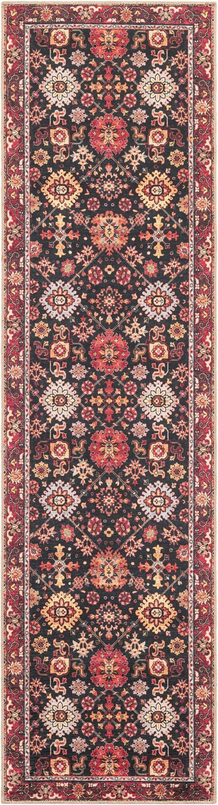 2' 7 x 10' Carden · Persian Washable Rug, black, red and gold